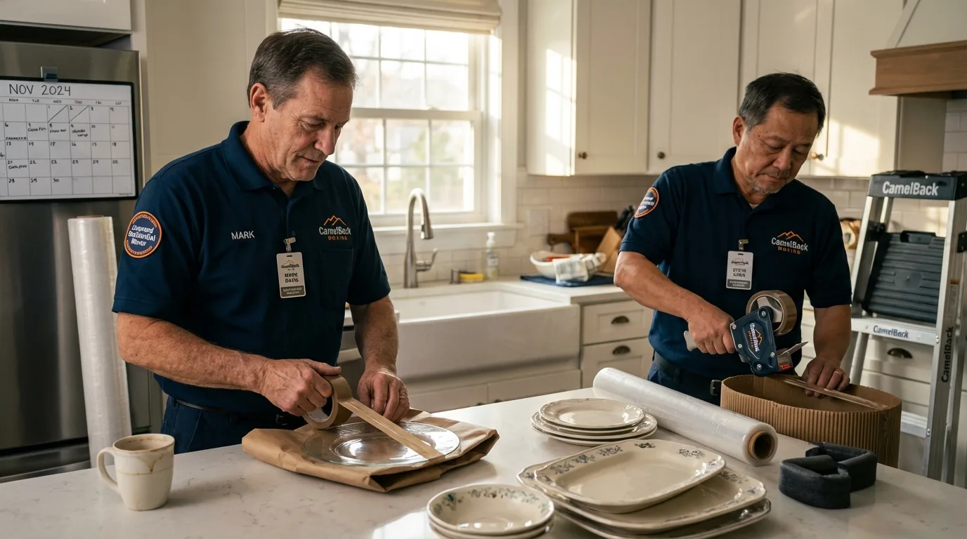 Professional crew packing kitchen dishware in Washington, NJ